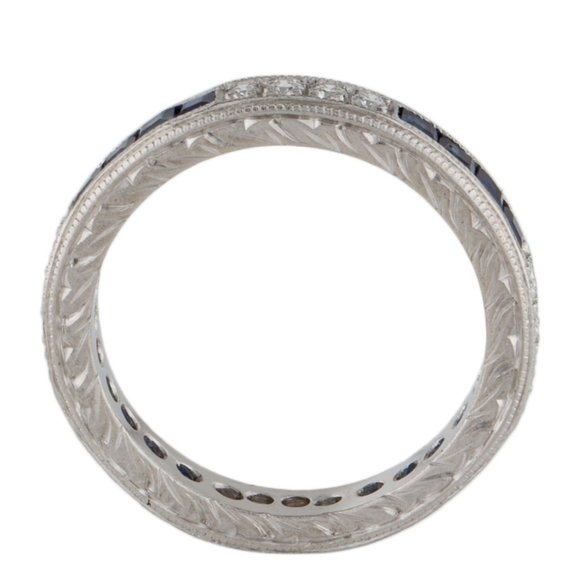 PLATINUM SAPPHIRE & DIAMOND ETERNITY BAND RING - Picture 7 of 8